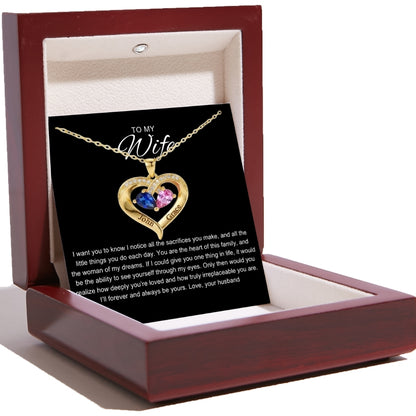 To My Wife - Together Forever Birthstone Heart Necklace