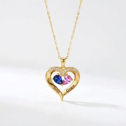 To My Wife - Together Forever Birthstone Heart Necklace
