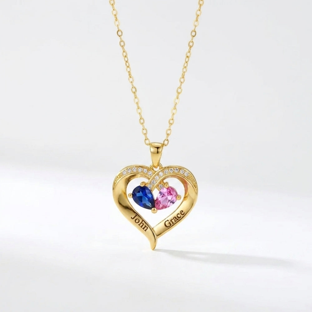 To My Wife - Together Forever Birthstone Heart Necklace