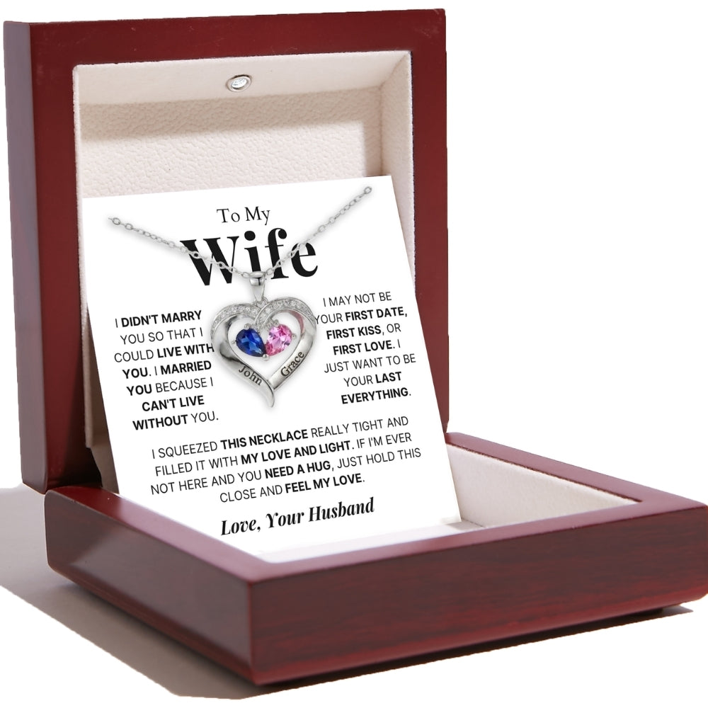 To My Wife - Together Forever Birthstone Heart Necklace