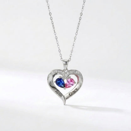 To My Wife - Together Forever Birthstone Heart Necklace