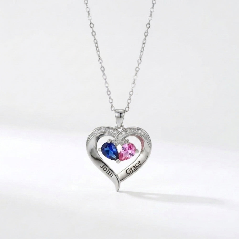 To My Wife - Together Forever Birthstone Heart Necklace