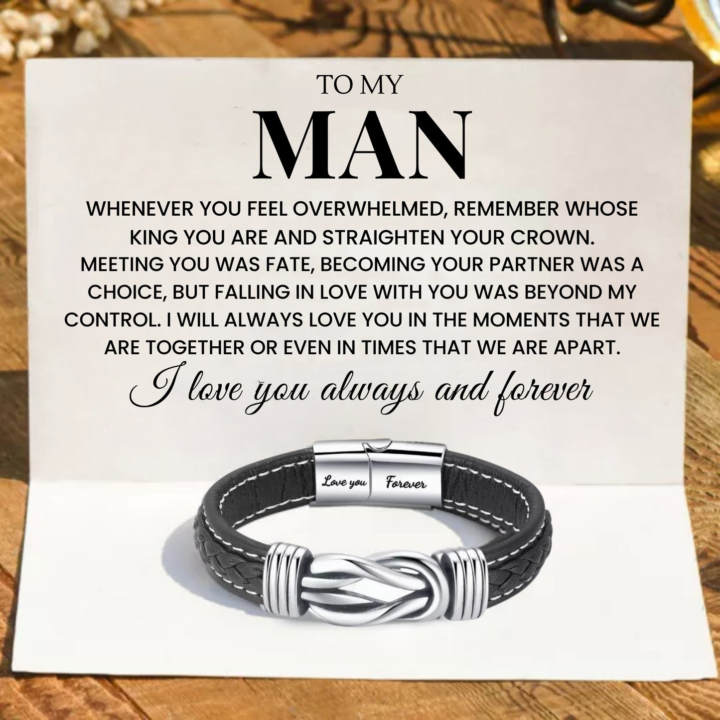 To My Man 'Forever Linked Together' Braided Leather Bracelet