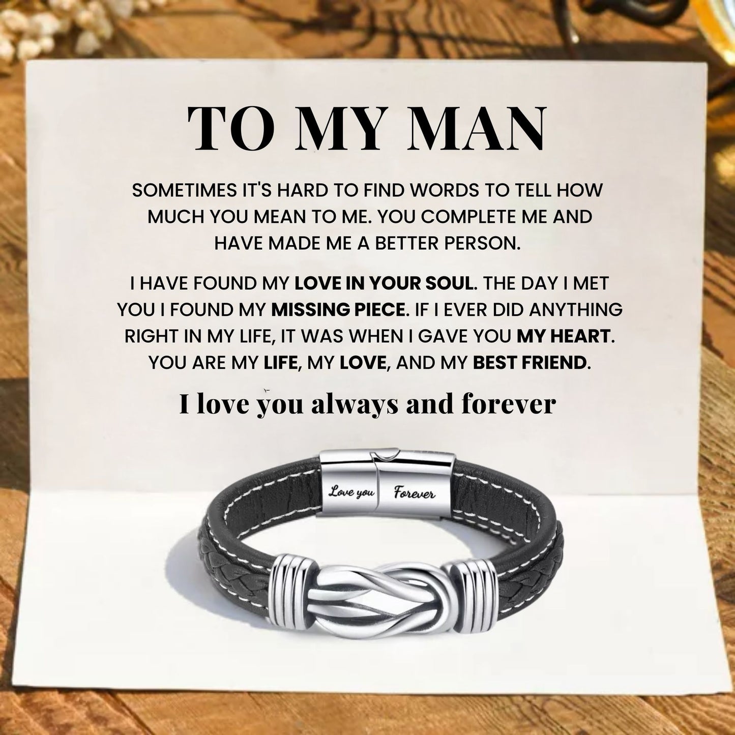 To My Man 'Forever Linked Together' Braided Leather Bracelet
