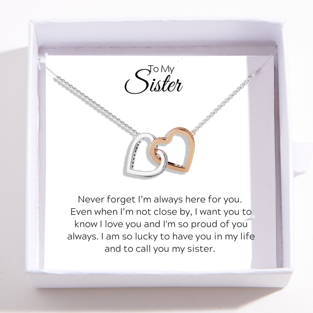 Interlocking Hearts Sisters Necklace - Sterling Silver - Lucky To Have You