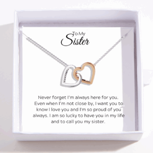 Interlocking Hearts Sisters Necklace - Sterling Silver - Lucky To Have You