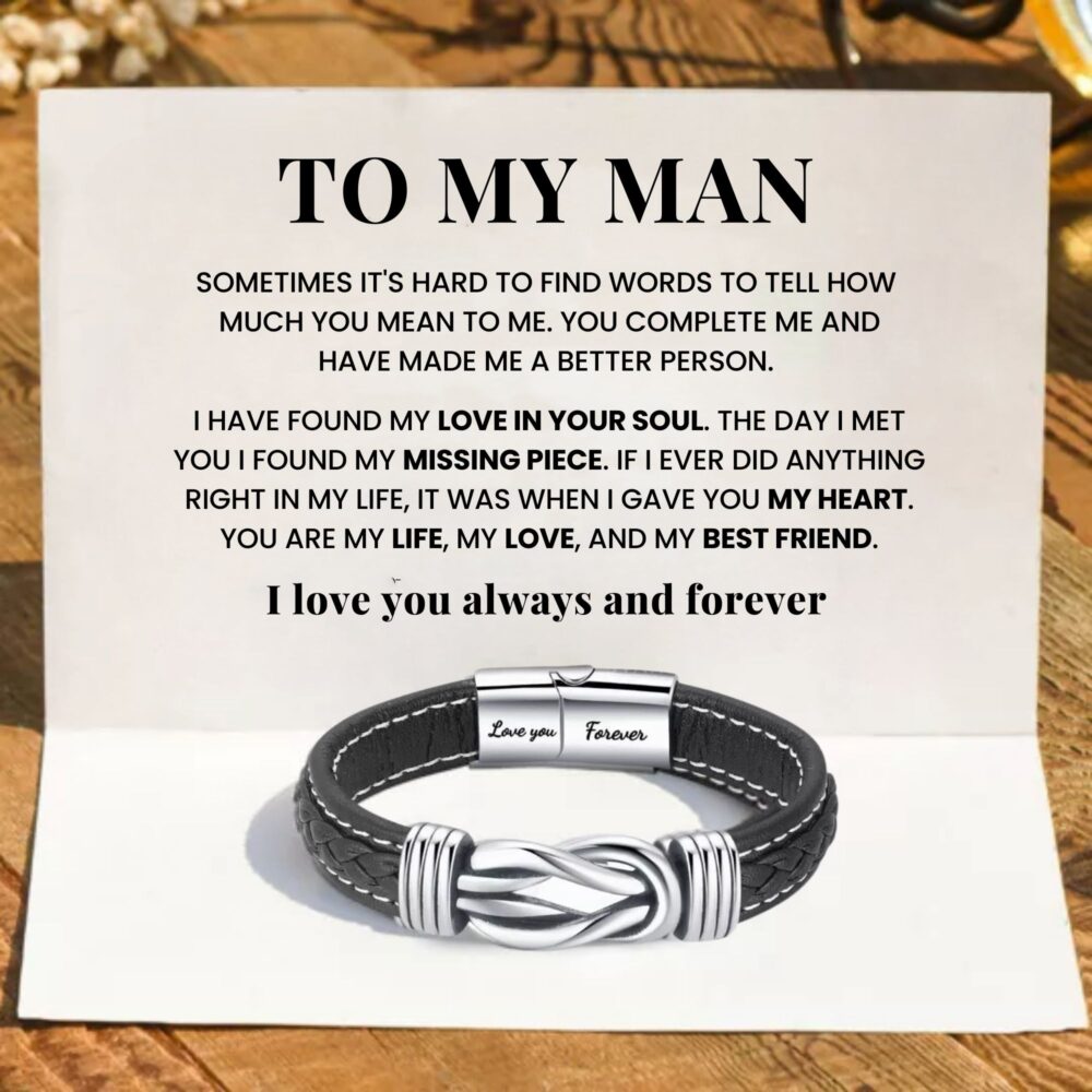 To My Man 'Forever Linked Together' Braided Leather Bracelet