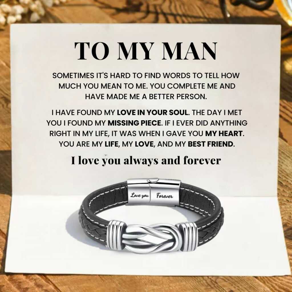 To My Man 'Forever Linked Together' Braided Leather Bracelet
