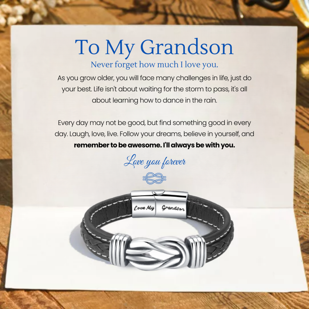 To My Grandson - Forever Linked Together Braided Leather Bracelet