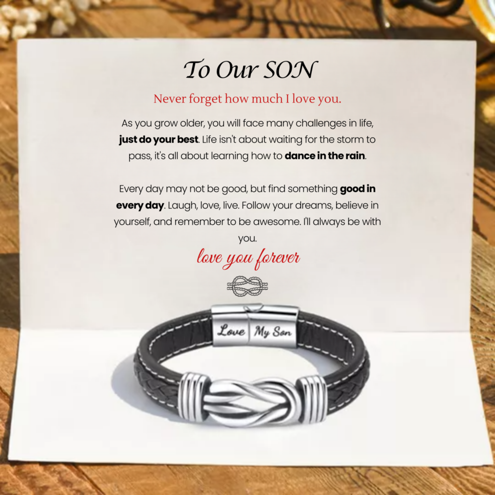 To Our Son - 'Forever Linked Together' Braided Leather Bracelet