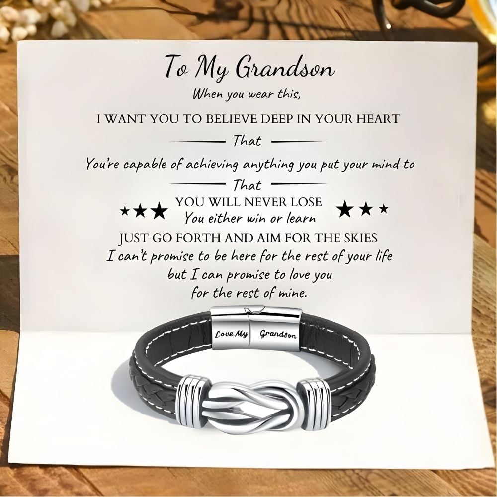 To My Grandson - Forever Linked Together Braided Leather Bracelet