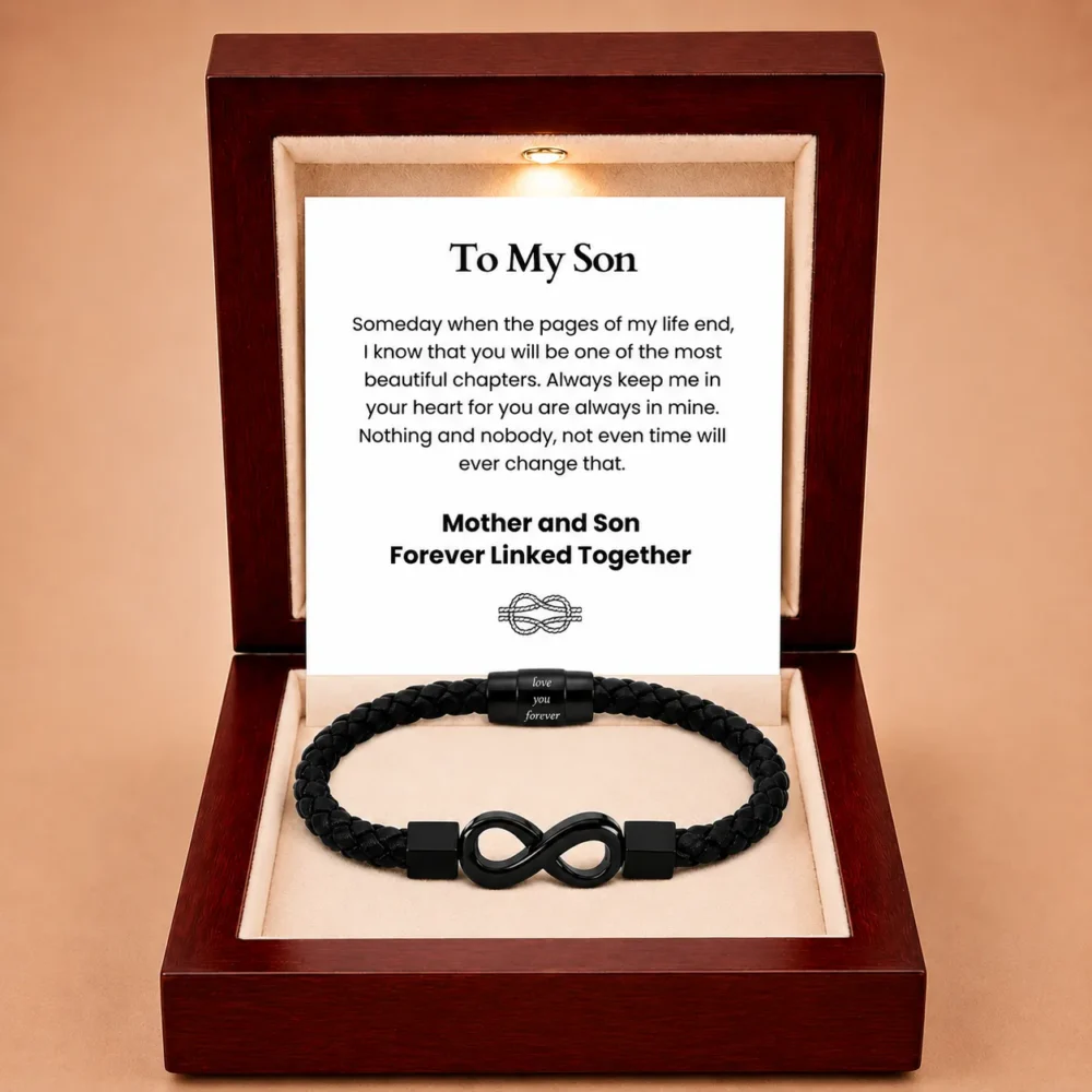 To My Son 'Love you forever' Engraved Infinity Braided Bracelet