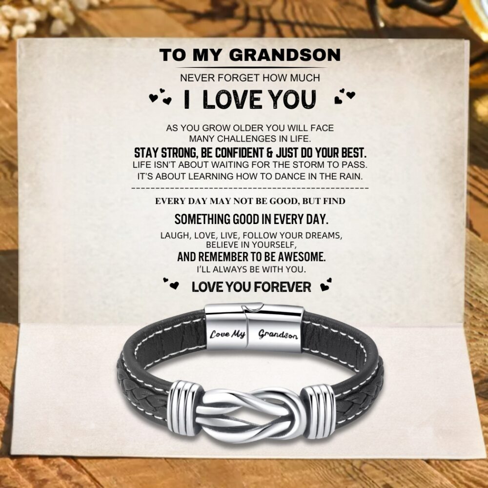To My Grandson - Forever Linked Together Braided Leather Bracelet