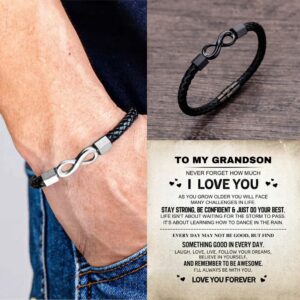 To My Grandson 'Love you forever' Engraved Infinity Braided Bracelet