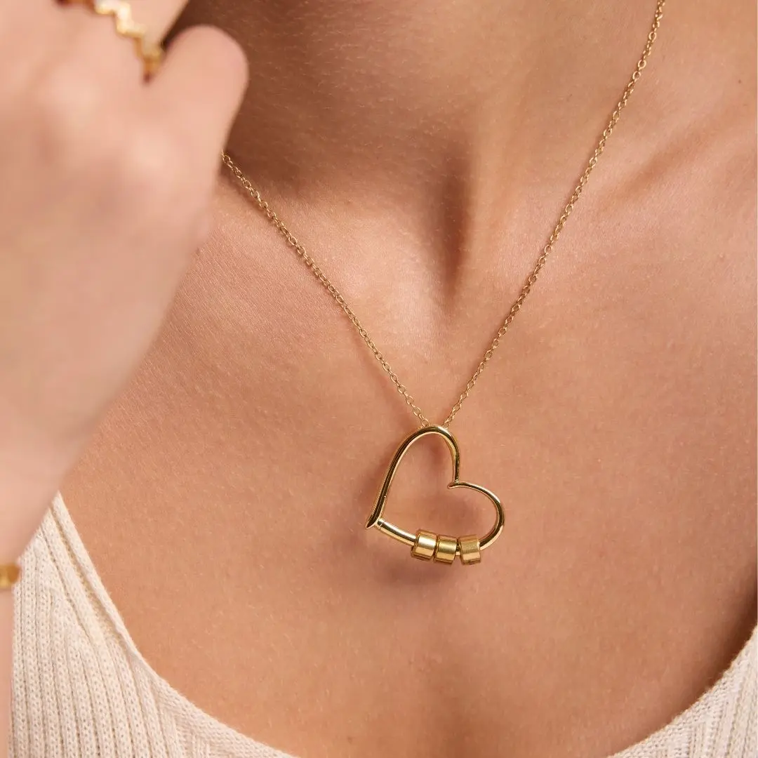 Charming Heart Necklace with Engraved Name Beads For Mum - Image 6