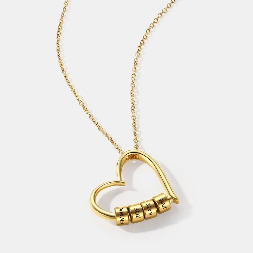 Charming Heart Necklace with Engraved Name Beads For Mum - Image 4