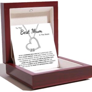 Charming Heart Necklace with Engraved Name Beads For Mum