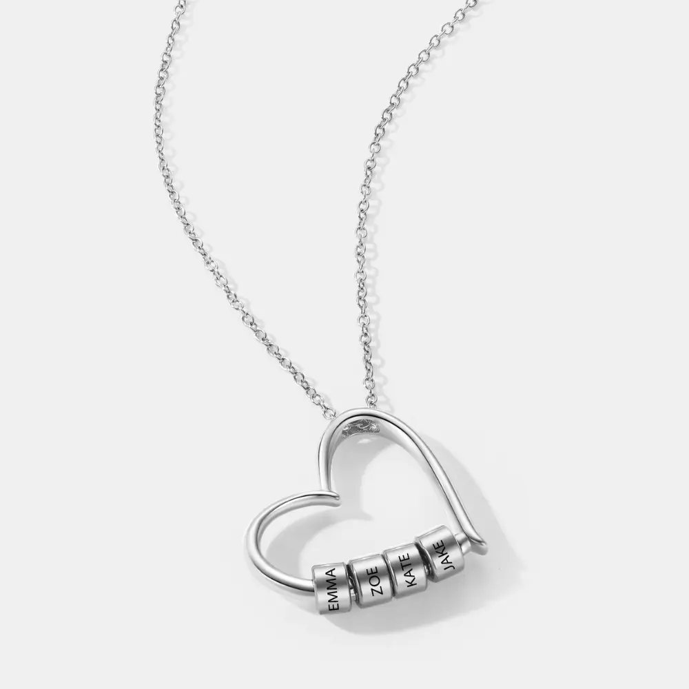 Charming Heart Necklace with Engraved Name Beads For Mum - Image 3