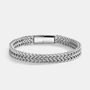 To My Son - Steel Weave Chain Bracelet - Silver, Luxury LED Mahogany Box