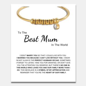 Best Mum In The World - Open Bangle Name Bracelet with Personalised Beads