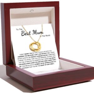 Best Mum In The World - Interlocking Rings Necklace with Personalised Names - Gold, Luxury Mahogany Box