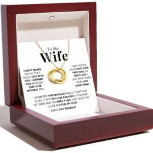 To My Wife - Interlocking Rings Necklace with Personalised Names - Gold, Luxury Mahogany Box