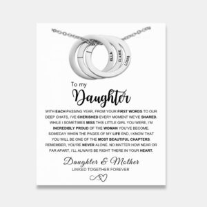 To My Daughter - Interlocking Rings Necklace with Personalised Names - Silver, Whitebox
