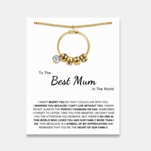 Best Mum In The World - Circle Pendant Necklace with Name Beads