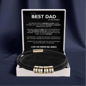 Best Dad In The World - Inner Circle Timeless Bracelet with Engraved Name Beads