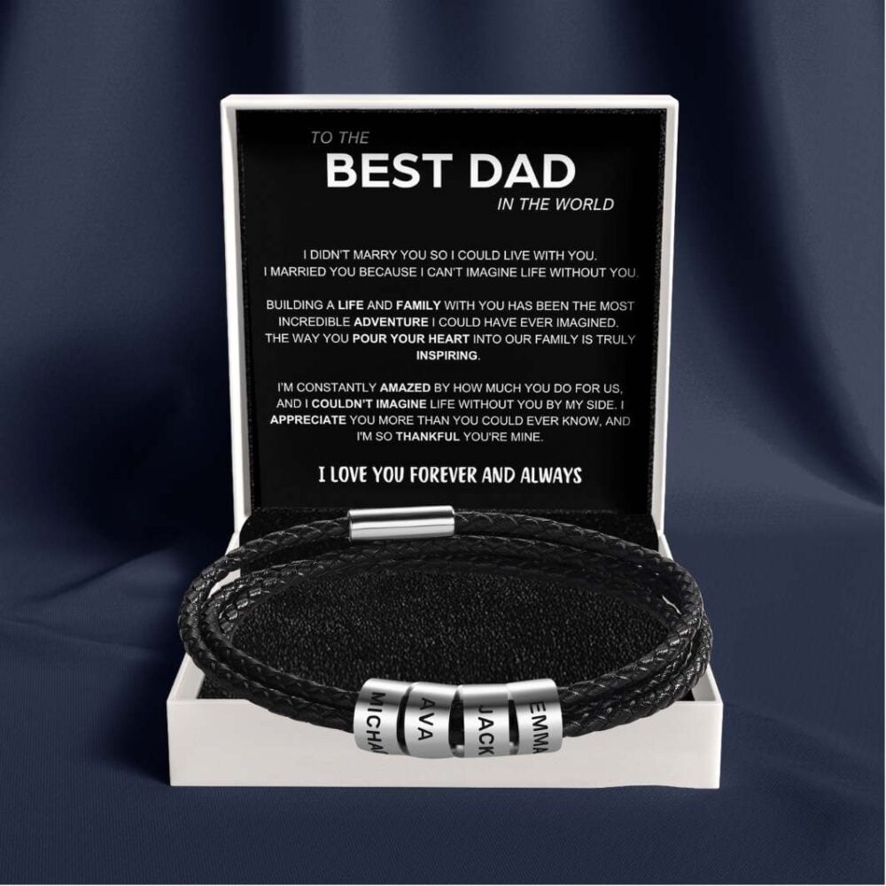 Best Dad In The World - Inner Circle Timeless Bracelet with Engraved Name Beads