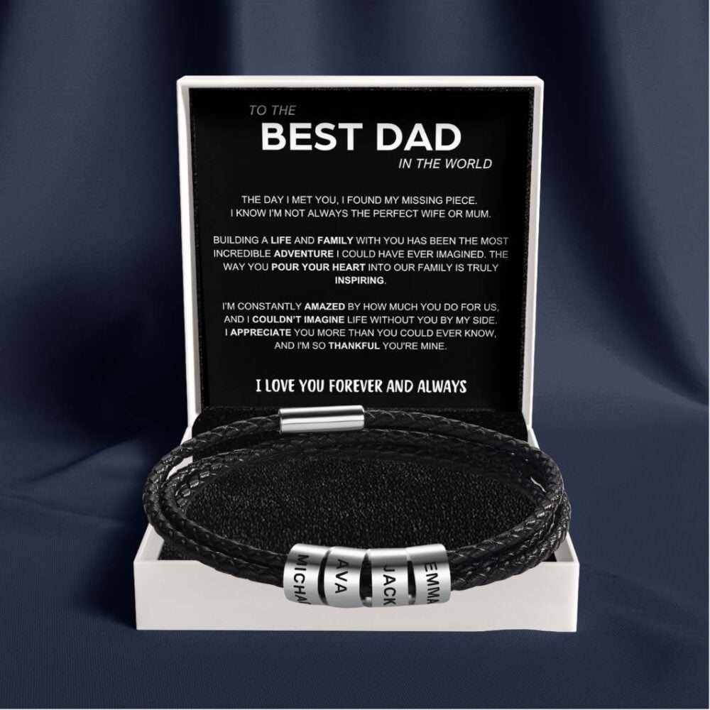 Inner Circle Timeless Bracelet with Engraved Name Beads - Best Dad In The World