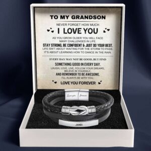 To My Grandson - Infinite Love Personalized Bar Bracelet