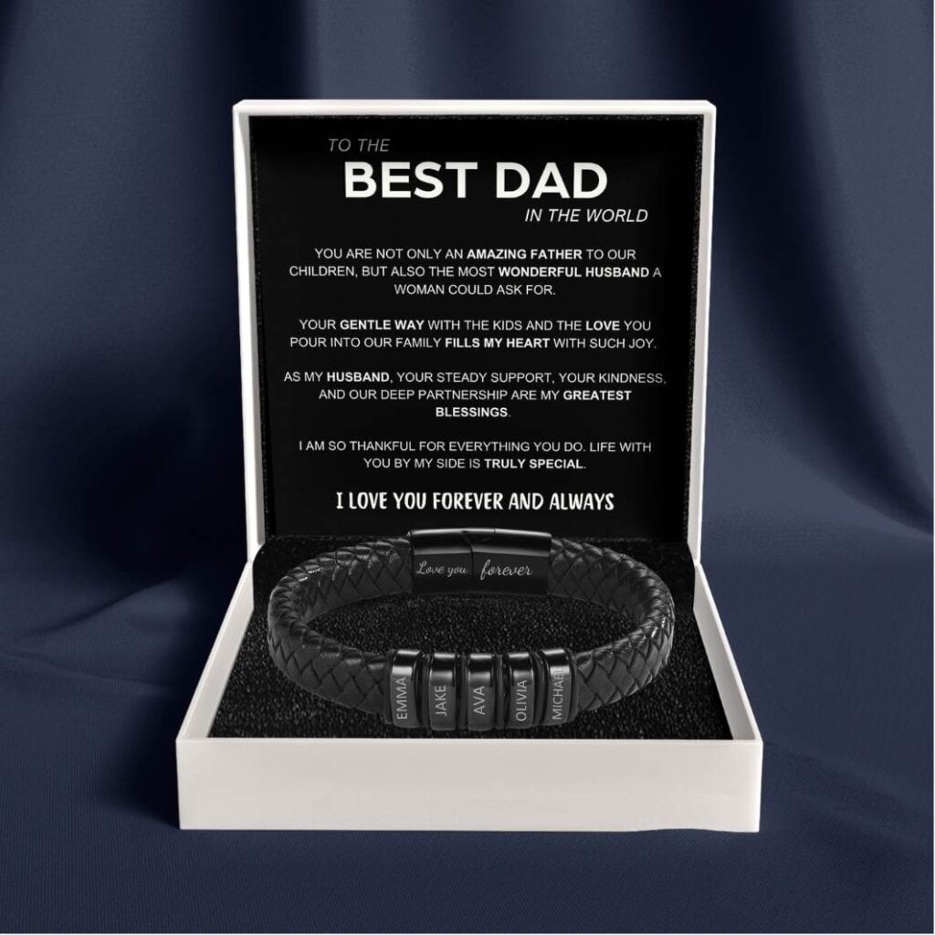 Best Dad In The World - Inner Circle Classic Bracelet with Engraved Name Beads