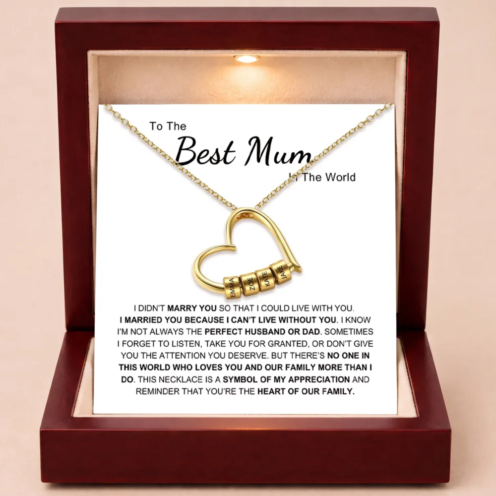 Charming Heart Necklace with Engraved Name Beads For Mum
