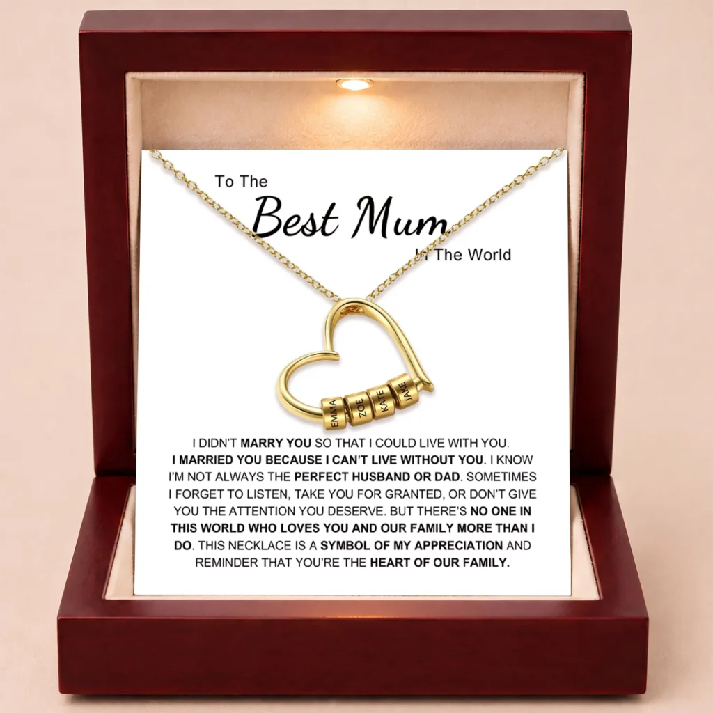Charming Heart Necklace with Engraved Name Beads For Mum