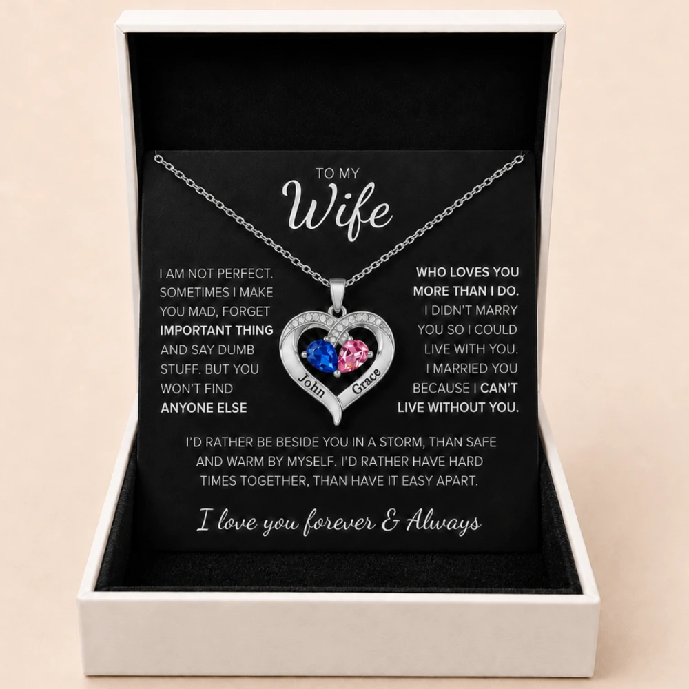 To My Wife - Together Forever Birthstone Heart Necklace