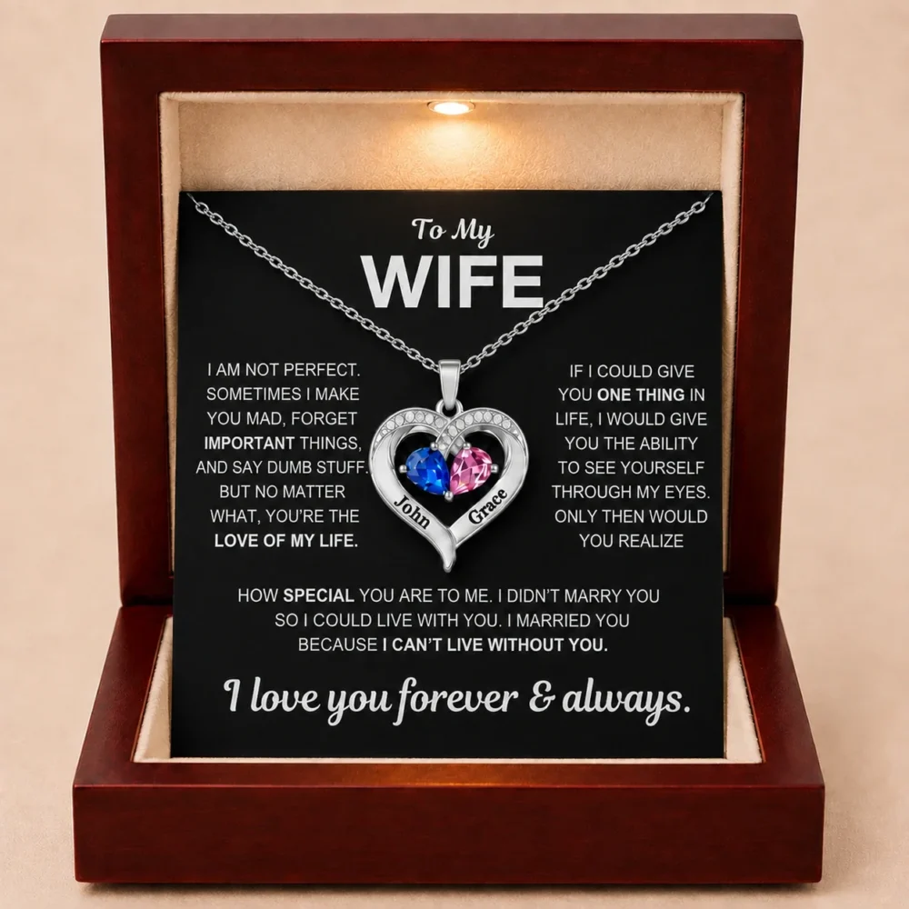 To My Wife - Together Forever Birthstone Heart Necklace