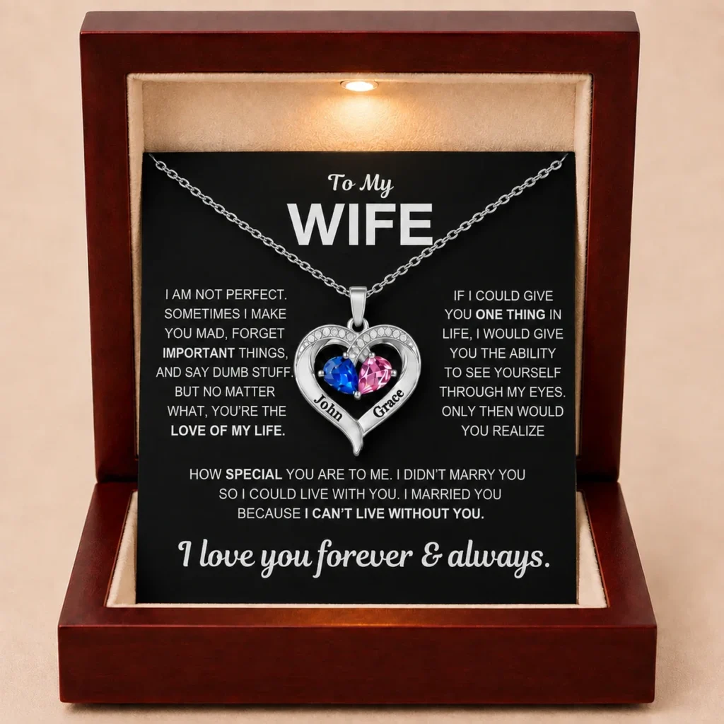 To My Wife - Together Forever Birthstone Heart Necklace