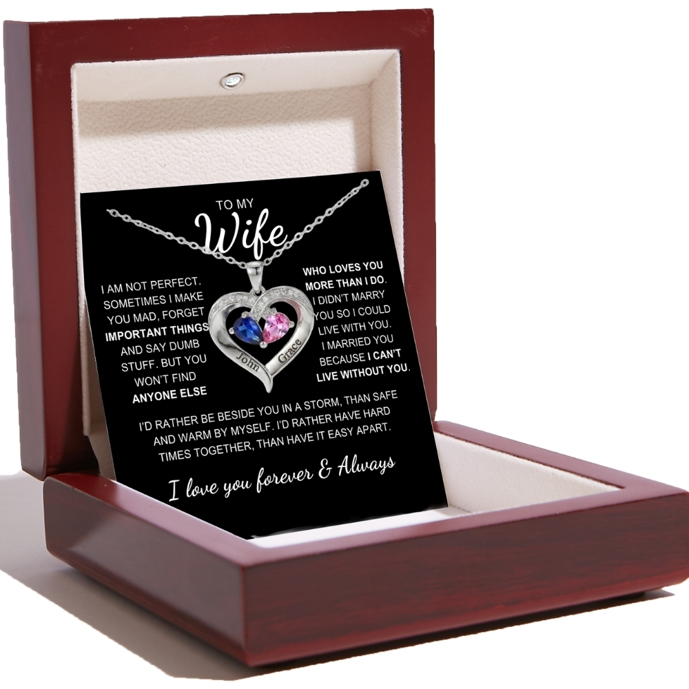 To My Wife - Together Forever Birthstone Heart Necklace