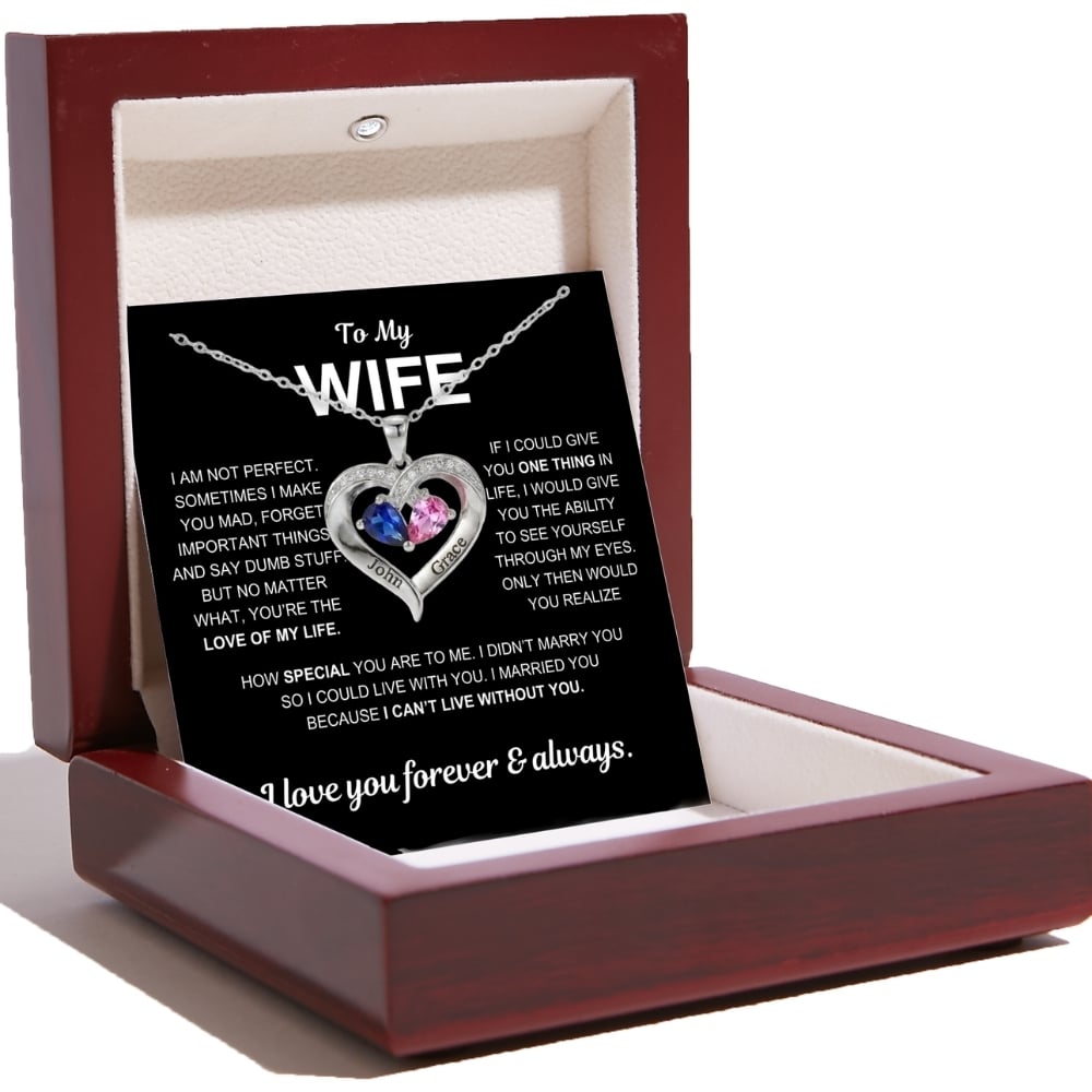 To My Wife - Together Forever Birthstone Heart Necklace